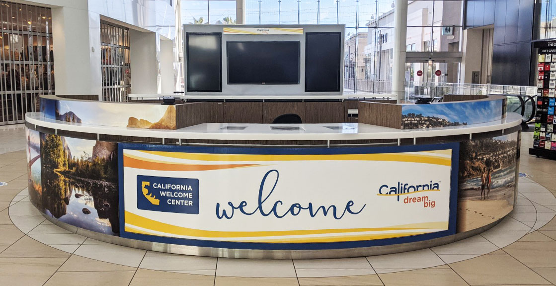 Full view of the Welcome Center kiosk