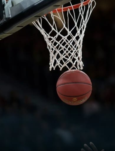 Basketball shot through hoop