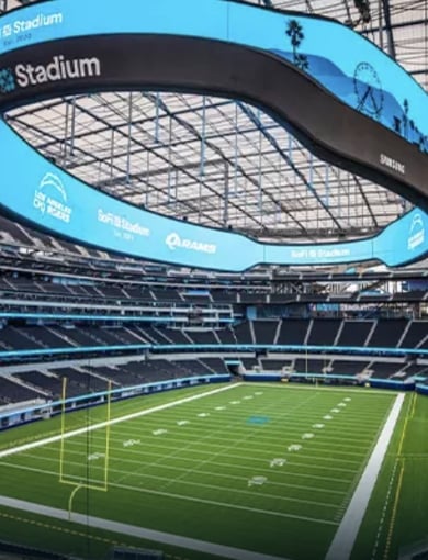 Empty interior of SoFi stadium at daytime