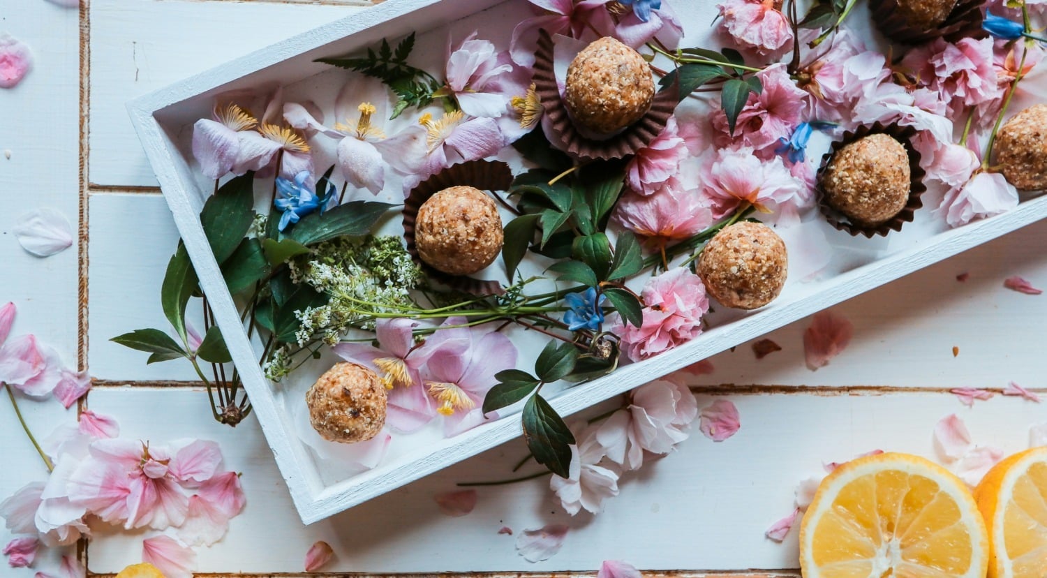 Treats laid out on a table with florals